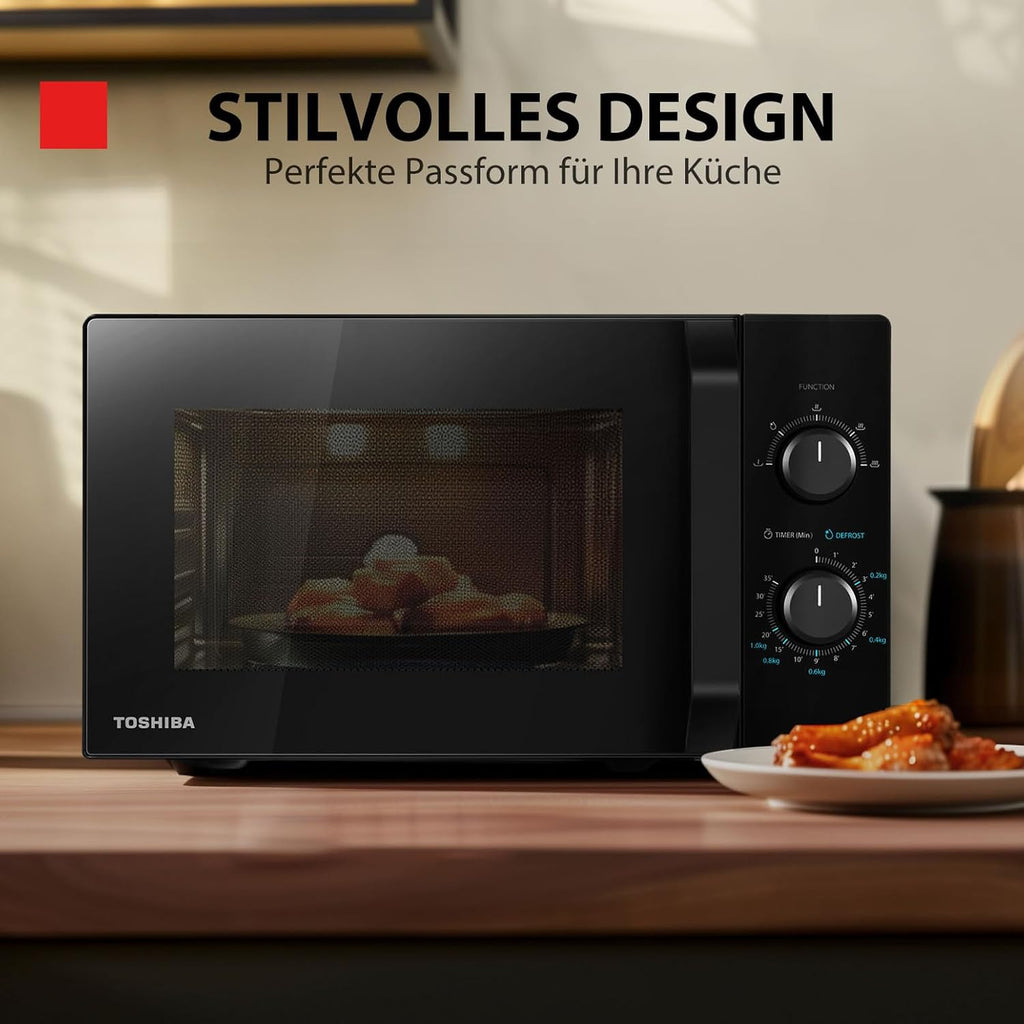 Forno a microonde a libera installazione Toshiba MW2-MM20PF(BK) / microonde singolo / 20L / 800W / 5 livelli di potenza con pratica funzione di scongelamento/illuminazione interna a LED/Nero