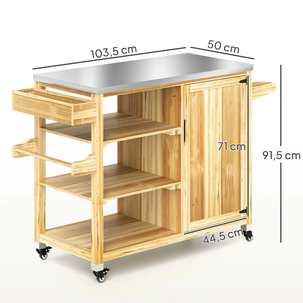 Outsunny Isola Barbecue da Esterno con Ruote in Legno Massello