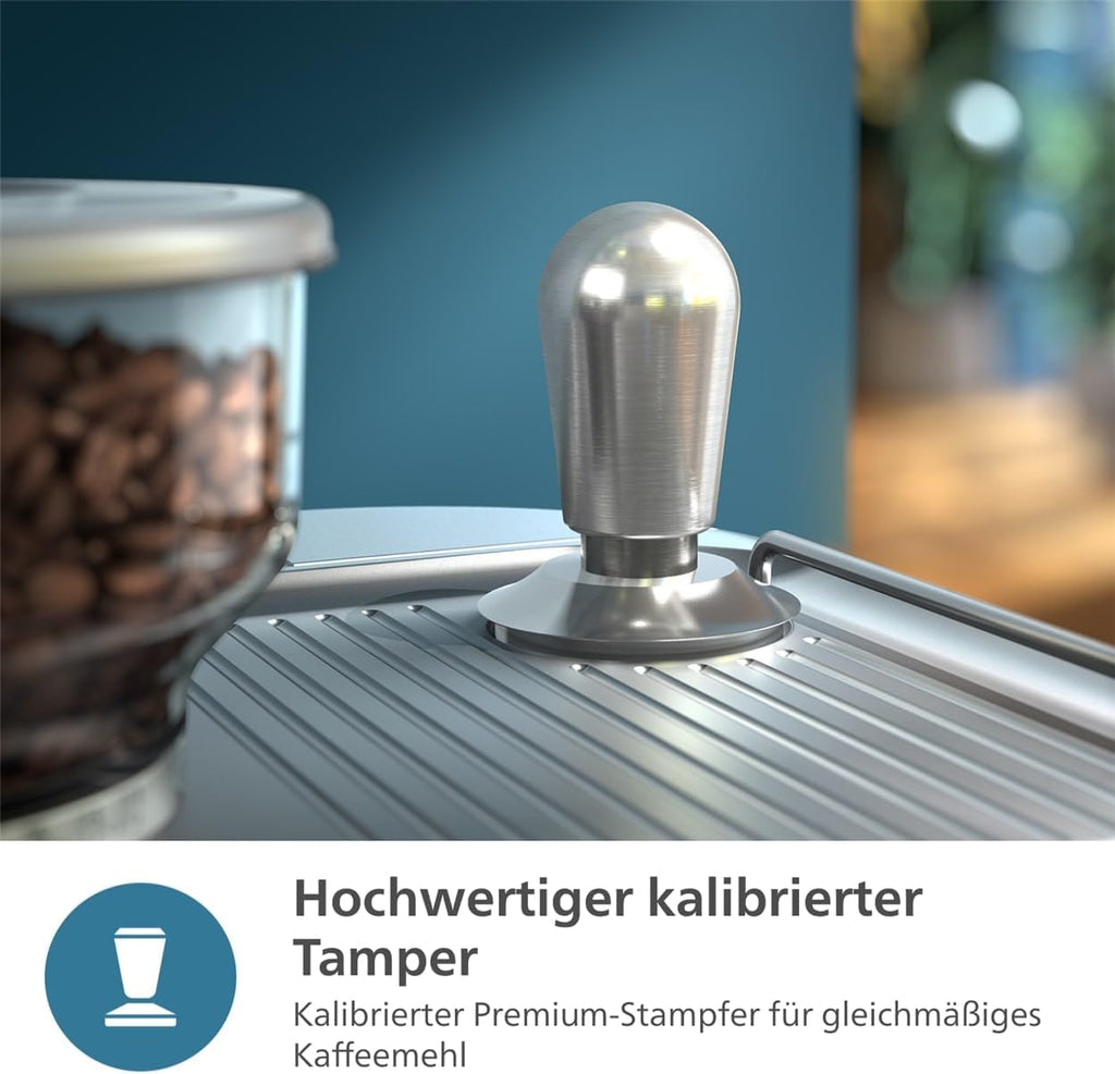 Philips Barista Brew Macchina da caffè espresso semiautomatica - Tasto Espresso singolo e doppio + Americano, Contenitore per chicchi da 250 g, Guida intuitiva, Pressatura calibrata, Argento metallizzato (PSA3218/01)