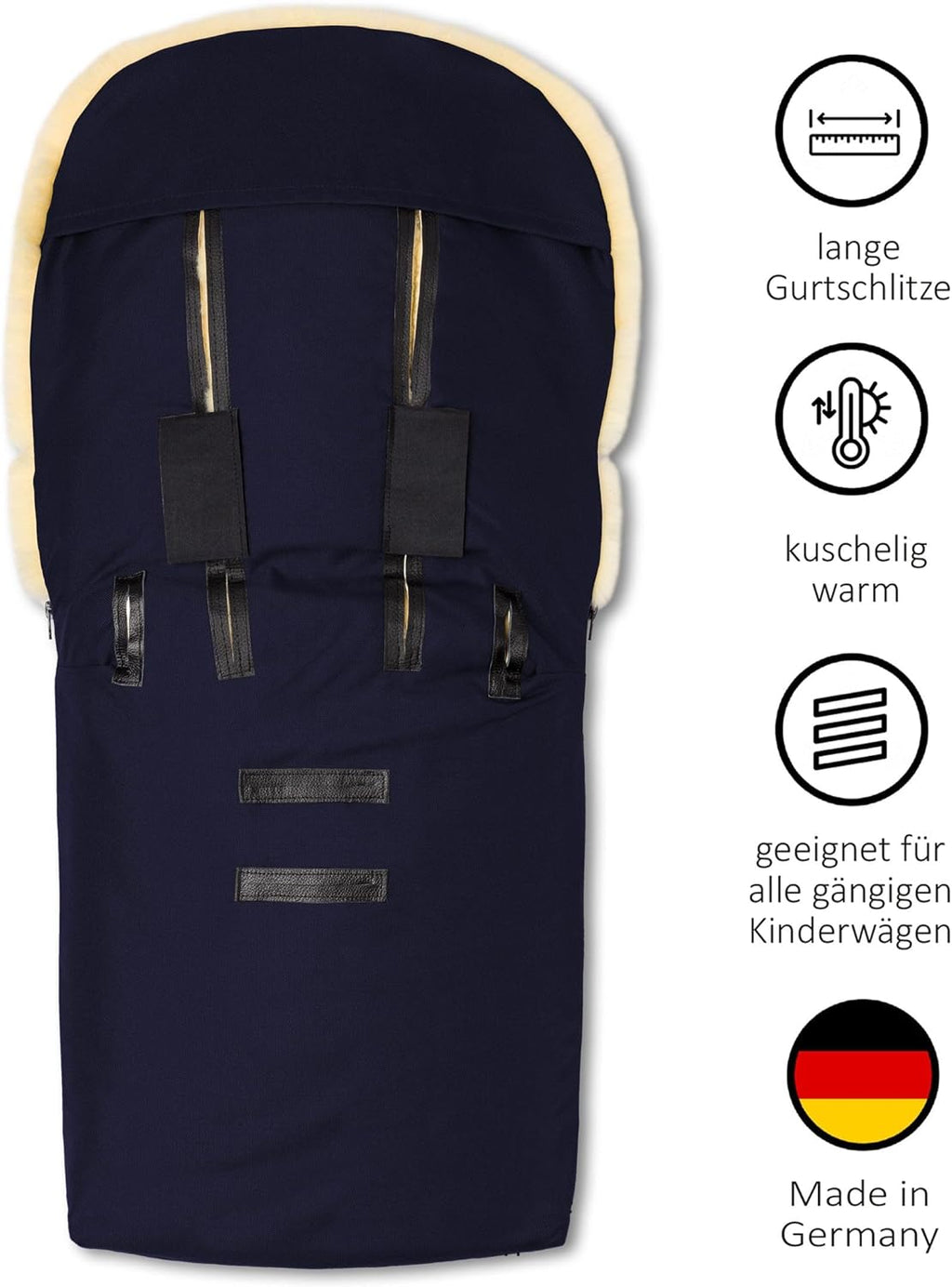 Sacco passeggino in agnello Hofbrucker Putzi, per passeggino/carrozzina, sacco termico invernale antivento e idrorepellente/sacco scaldapiedi imbottito con parte superiore rimovibile/in vera pelliccia di agnello/Prodotto in Germania