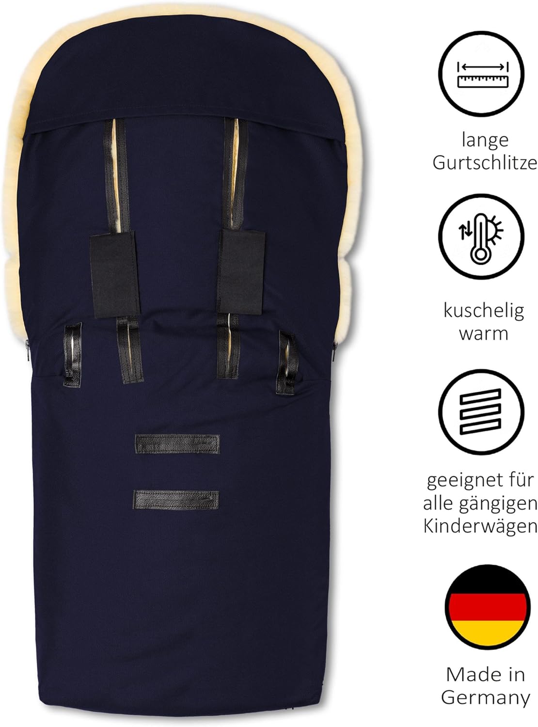 Sacco passeggino in agnello Hofbrucker Putzi, per passeggino/carrozzina, sacco termico invernale antivento e idrorepellente/sacco scaldapiedi imbottito con parte superiore rimovibile/in vera pelliccia di agnello/Prodotto in Germania
