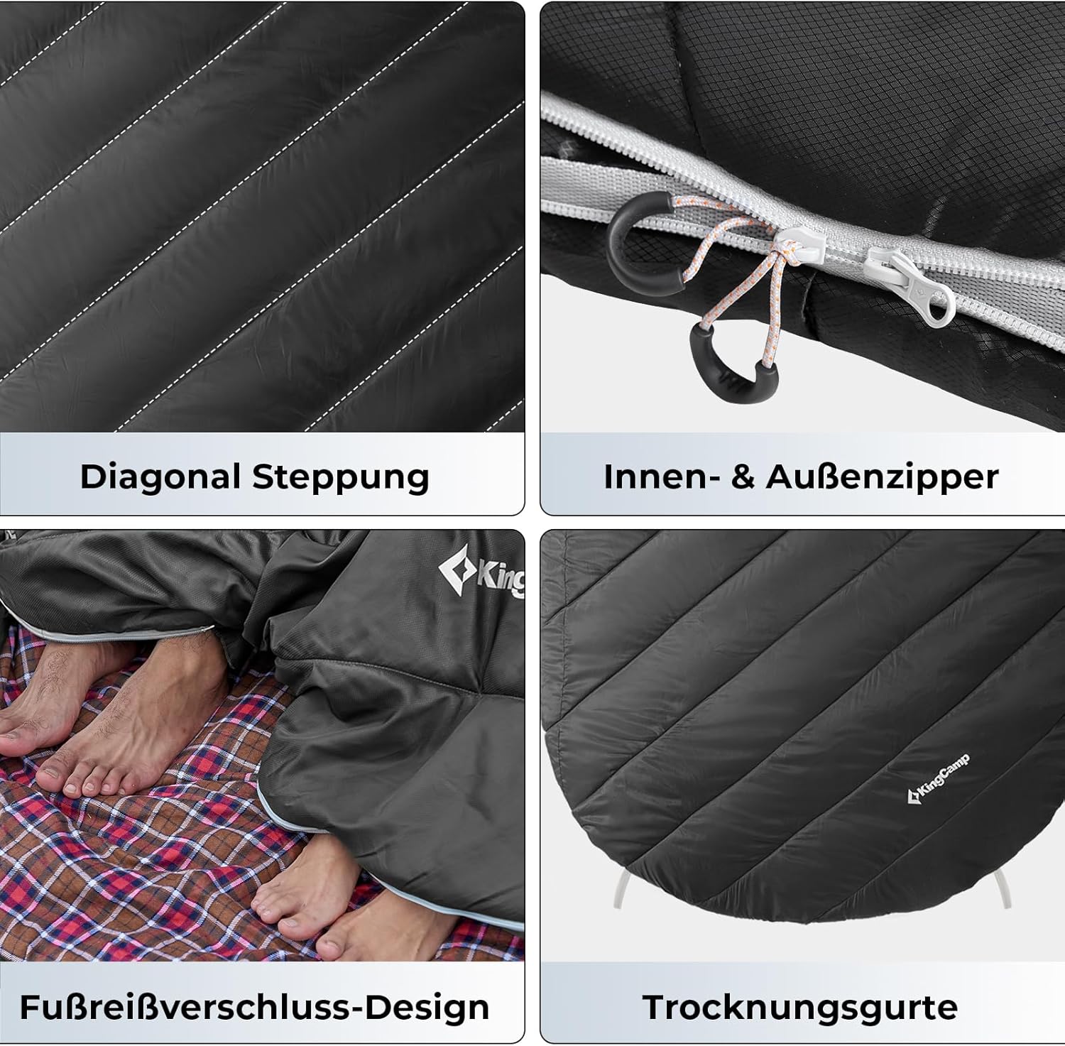 KingCamp Doppelschlafsack Flanell, Schlafsack 2 Personen, Schlafsack 3-4 Jahreszeiten, wasserfest, warm und komfortabel, verpackbar Schlafsack Outdoor