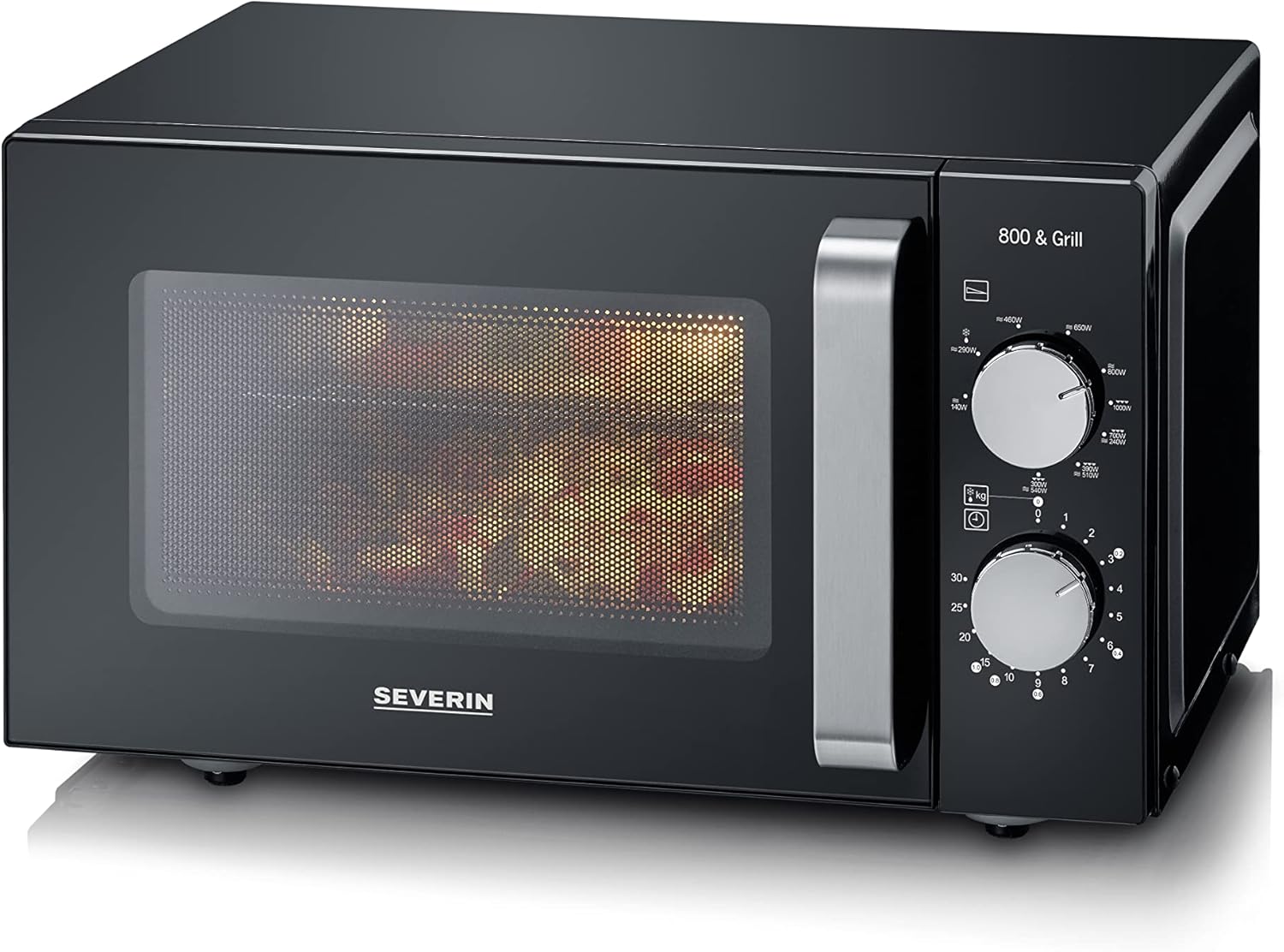 SEVERIN 2-in-1 Mikrowelle mit Grill 800 W, Grillofen mit 25 L Kapazitt und 9 Leistungsstufen, Mikrowelle mit Grillrost und Drehteller, silber, MW 7785