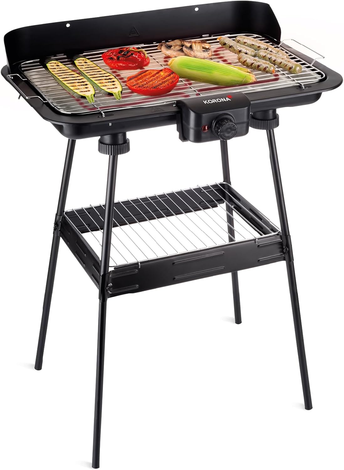 Korona 46222 Elektro-Standgrill mit Rollen | 2400 Watt Elektrogrill | Geteilte XXL Grillfläche, geriffelt und glatt | mit Deckel und Temperaturanzeige