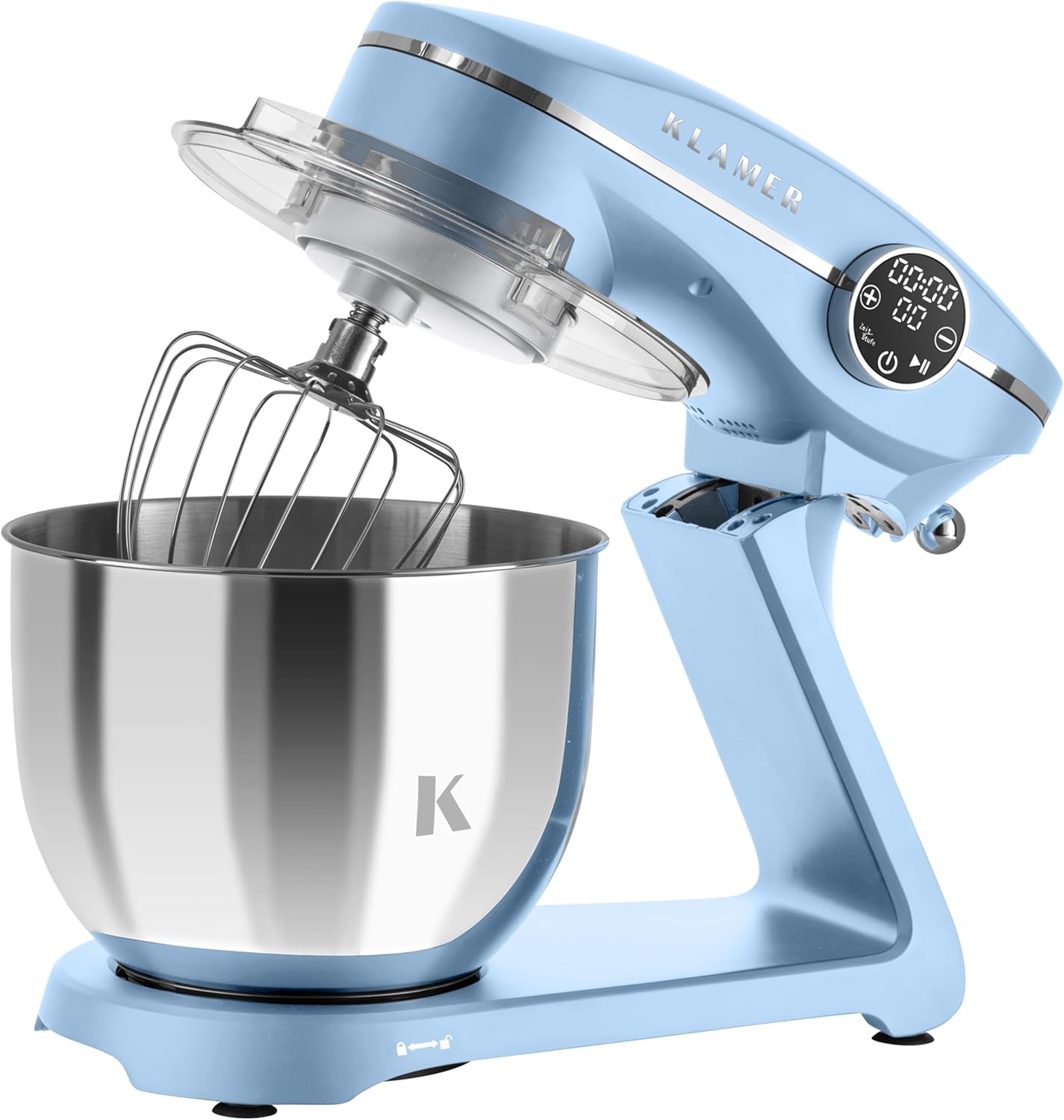 Impastatrice Planetaria KLAMER 1800W, con Ciotola in Acciaio Inossidabile da 6 Litri, 10 Velocità con Timer, Frusta a Filo, Gancio Impastatore, Frusta Piatta e Paraspruzzi