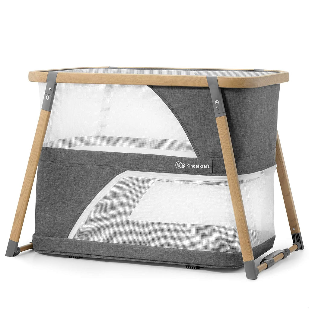 Kinderkraft Culla da Viaggio 4 in 1 SOFI, Culle per Bambini, Lettino, Lettino da Affiancare al Letto, Lettino da Viaggio con Accessori, con Funzione Box, Design Moderno, Dimensioni Ridotte da Piegato, Grigio