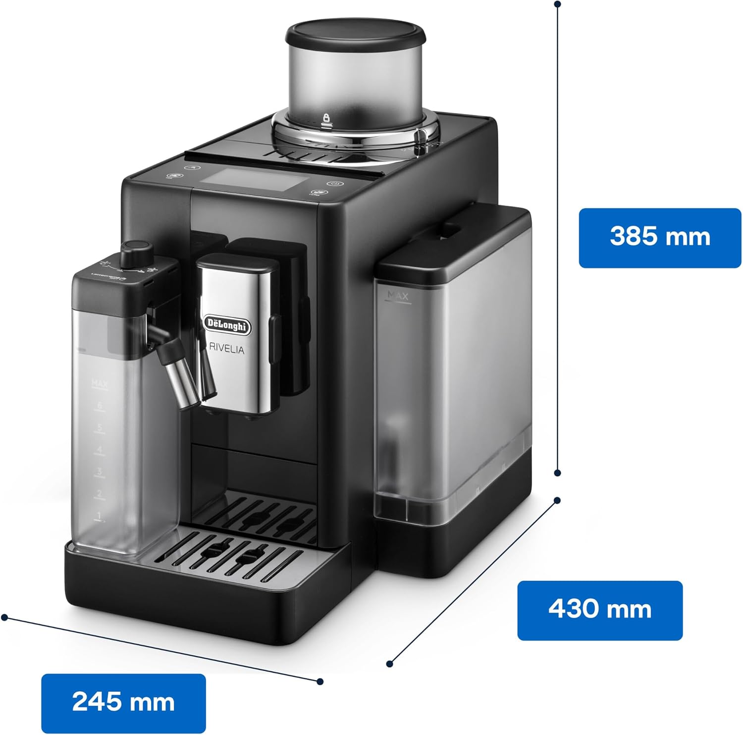 De'Longhi Rivelia EXAM440.55.W Macchina da Caffè Automatica con Sistema LatteCrema, Contenitore chicchi intercambiabile, 16 bevande caffè e latte con un solo tocco, Funzione Extra Shot, Display Touch da 3,5 pollici, Bianco