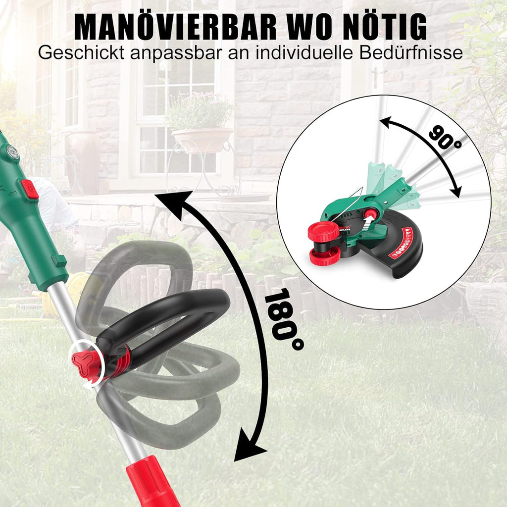 Tagliabordi a batteria HYECHO 36V, Tagliabordi senza spazzole con 2 batterie da 2,0Ah, Tagliabordi a batteria con velocità variabile, Diametro di taglio 35 cm, Impugnatura regolabile, Testa girevole a 2 fili