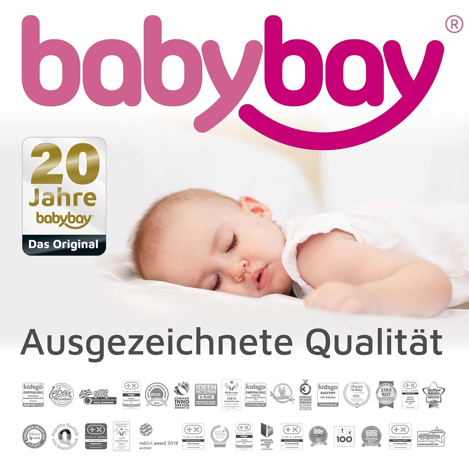 babybay Original Lettino da affiancare in massello di faggio / compatto e trasformabile / Lettino per bambini regolabile in altezza senza livelli preimpostati ed ecologico / Lettino evolutivo (laccato bianco) / inclusa Matratze
