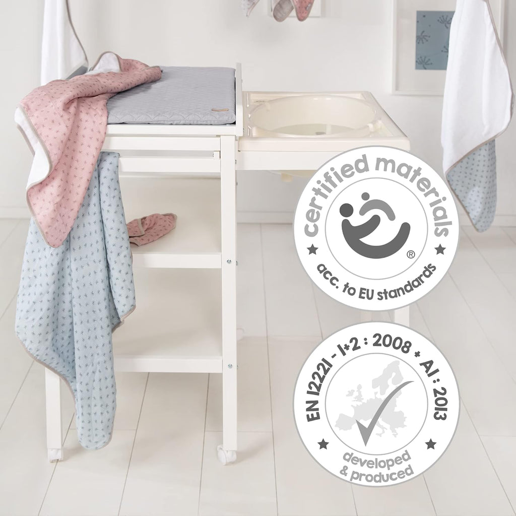 roba Fasciatoio da Bagno Combinato + Materassino Fasciatoio Style grigio - Fasciatoio Mobile Combinato con Vasca Integrata - con piano fasciatoio estraibile - Legno bianco