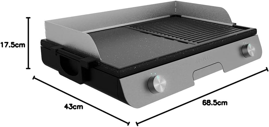 Cecotec Elektrischer Grill Perfect Country 2000 EasyMove. 2000 W, Mix- und Antihaft-Oberfläche, klappbarer Deckel, einstellbares Thermostat, Fettauffangschale, Stahlbeine und Räder