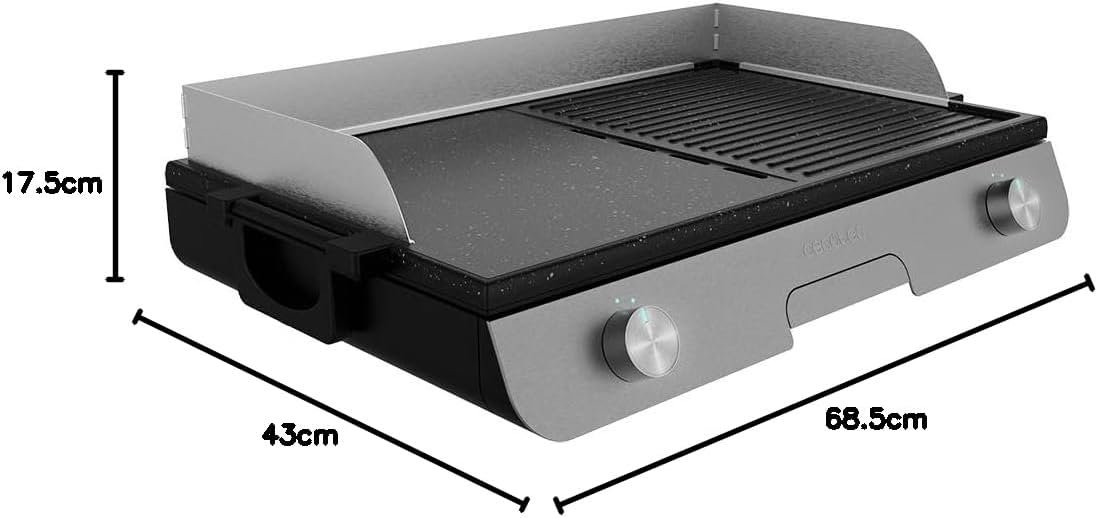 Cecotec Elektrischer Grill Perfect Country 2000 EasyMove. 2000 W, Mix- und Antihaft-Oberfläche, klappbarer Deckel, einstellbares Thermostat, Fettauffangschale, Stahlbeine und Räder