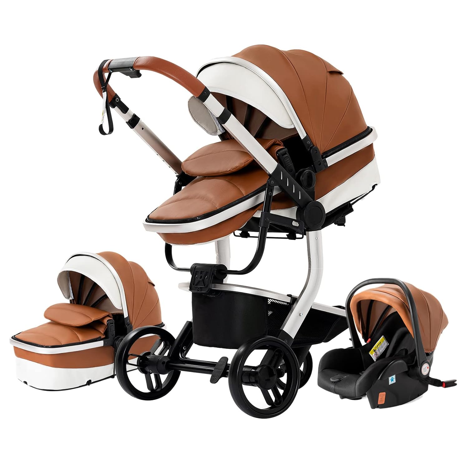3 in 1 Kombikinderwagen 3 in 1 Reisesysteme Kinderwagen Infant Hochlandschaft Liegender Buggy Kinderwagen Neugeborenen Kinderwagen Faltbarer Standardkinderwagen (906 White)