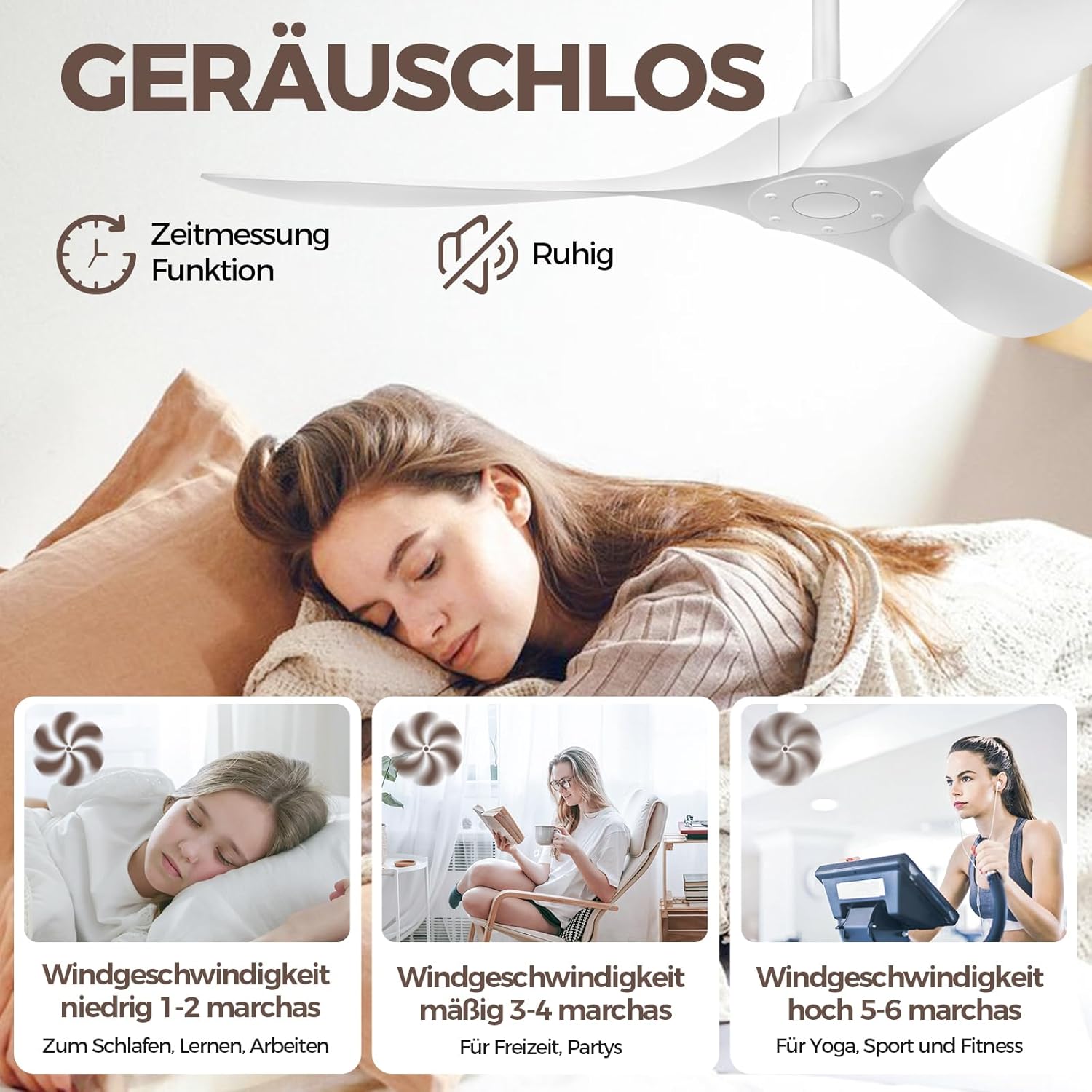 Biukis - Ventilatore da soffitto da 152 cm con telecomando, 6 velocità, motore DC reversibile per uso tutto l'anno, adatto per esterni, giardino, soggiorno, camera da letto – Noce
