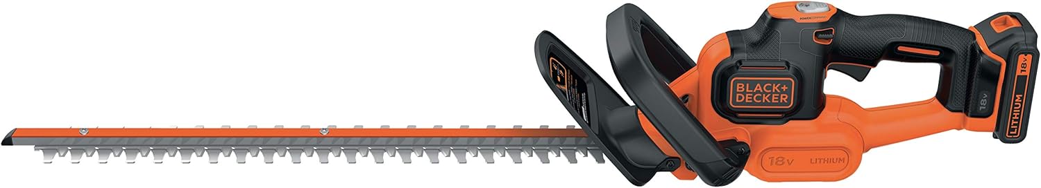 BLACK+DECKER Heckenschere Akku mit Schnellladegerät - Astschere mit Antiblockierfunktion (mit Antiblockierfunktion - 18mm Schnittstärke zum Schneiden mittelgroßer Hecken - 18V - 2,9kg) GTC18502PC