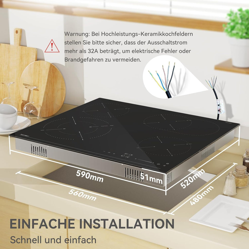 Hermitlux Domino Glaskeramikkochfeld,Eingebaut 29 cm schwarz Glaskeramik elektrisches Kochfeld,9 Leistungsstufen,Sensor-Touch-Steuerung, Kindersicherung, 1-99 Minuten-Timer,Geeignet für Alle Tpfe