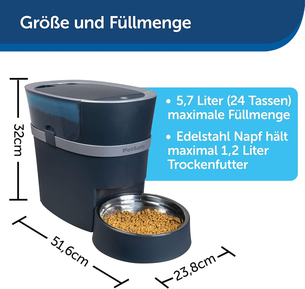 PetSafe Smart Feed Distributore Automatico di Cibo, con Controllo da Smartphone tramite App, Adatto per Cibo Secco, Capacità 1,5 L, Nero, Grigio