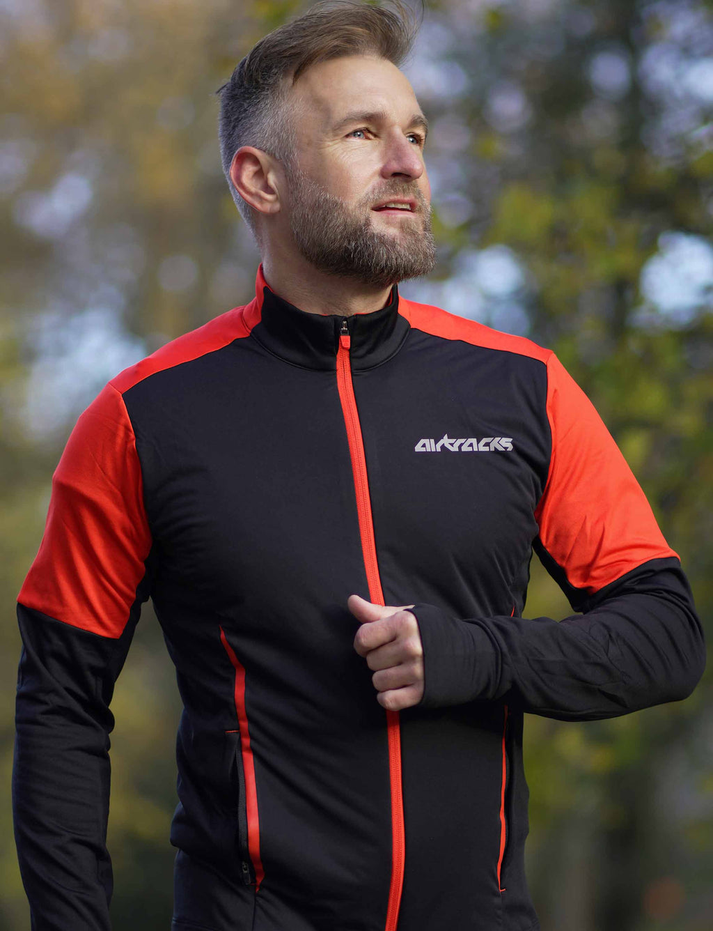 Maglia a maniche lunghe da corsa in pile invernale da uomo, termica, Pro Line, nero-rosso, set di prodotti