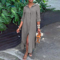 Monic - Midikleid mit Knopfleiste und hohem Schlitz