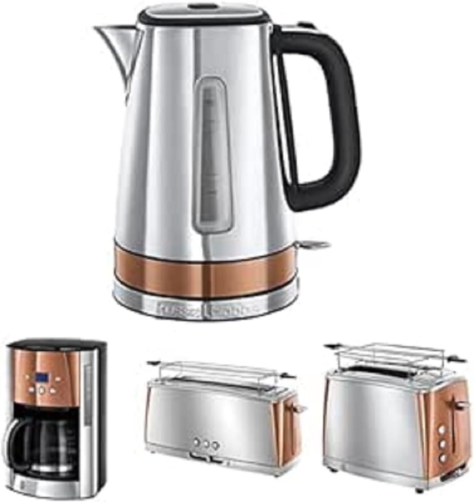 Russell Hobbs Tostapane [per 2 fette] Luna Acciaio Inossidabile Rame (fessure extra large, include supporto per panini, 6 livelli di doratura + funzione scongelamento e riscaldamento, 1550W) 24290-56
