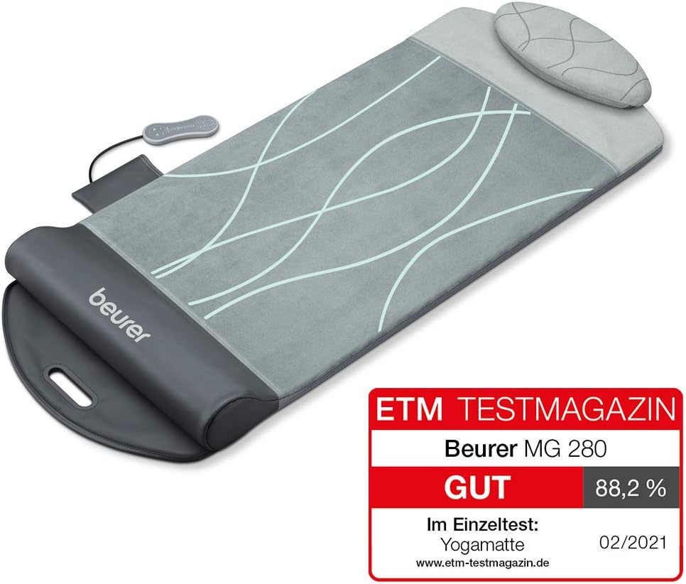 Beurer MG 280 Tappetino Yoga e Stretching, per Allungare i Muscoli e Rilassarsi, Tappetino Massaggiante per Collo, Spalle e Schiena, Pieghevole, 1 Pezzo (Confezione da 1), Grigio