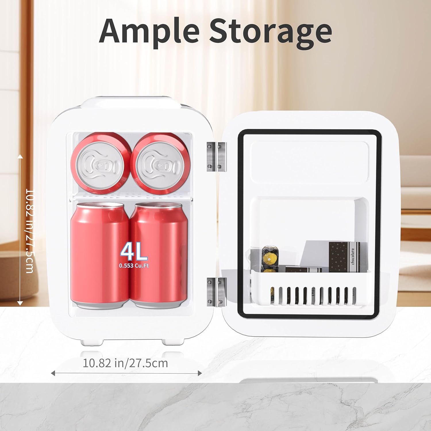 YASHE Mini Fridge, 4 Litre Mini Refrigerators for Cosmetics, Drinks, 220 V AC/12 V DC Thermoelectric Cooling and Heating, Small Fridge for Bedroom, Office, Dorm, Car (Pink)