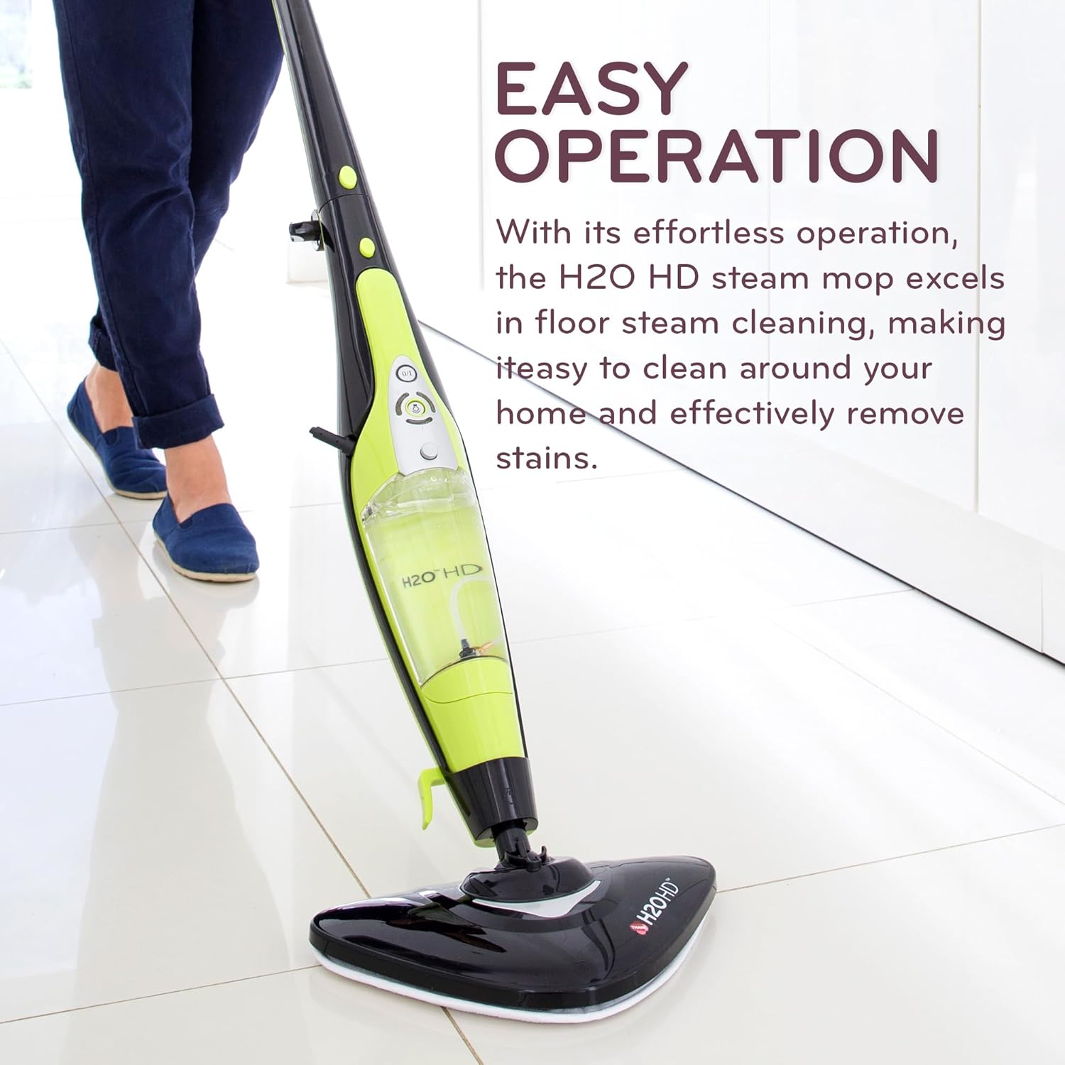 H2O HD Scopa a vapore e pulitore a vapore - Uccide il 99,9% dei batteri senza detergenti chimici (H20 HD Steam Mop & Steam Cleaner)