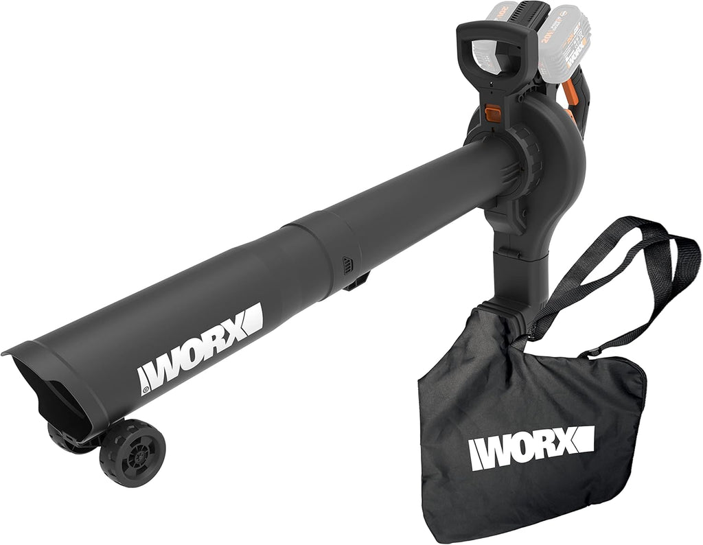 WORX WG583E.9 Soffiatore/Aspiratore per Foglie a Batteria 40V (2x20V) - 2 in 1 per Spazzare e Aspirare le Foglie - Sacco di Raccolta da 35L - Senza Batteria e Caricabatterie, Nero / Arancione