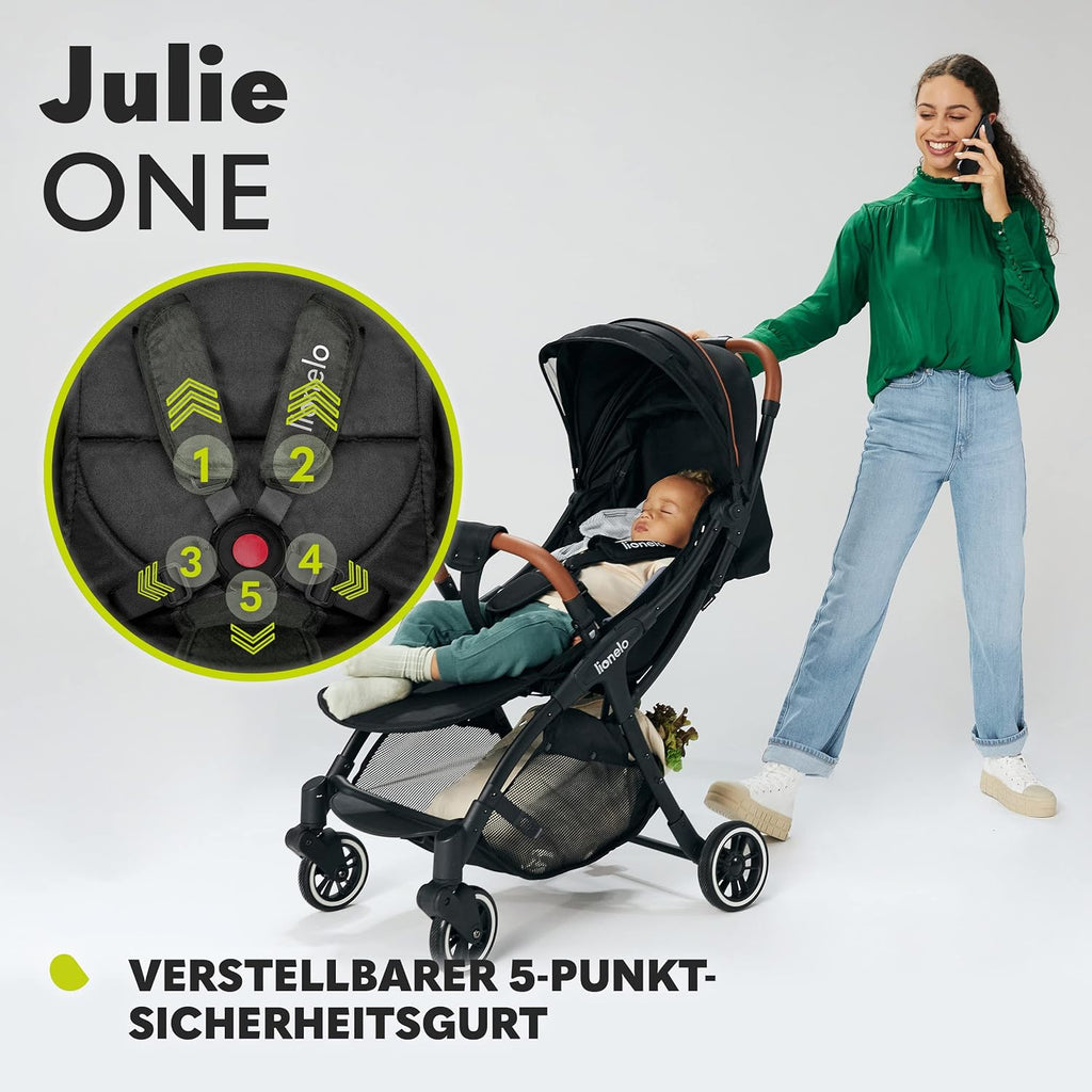 LIONELO Julie One Passeggino da 0 a 22 kg, schienale e poggiagambe regolabili, zanzariera, coprigambe, portabicchieri e borsa da trasporto, pieghevole