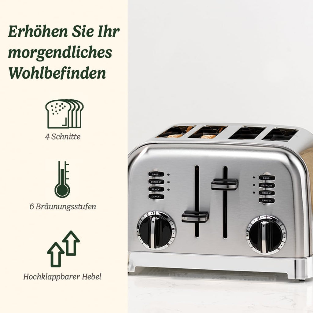 Cuisinart 4-Scheiben-Toaster | Breite Schlitze, ideal für dickes Brot und Bagels | 6 Brunungsstufen plus Abtauung | Breite Schlitze,High-Lift-Hebel | Passender Wasserkocher erhltlich | Perle