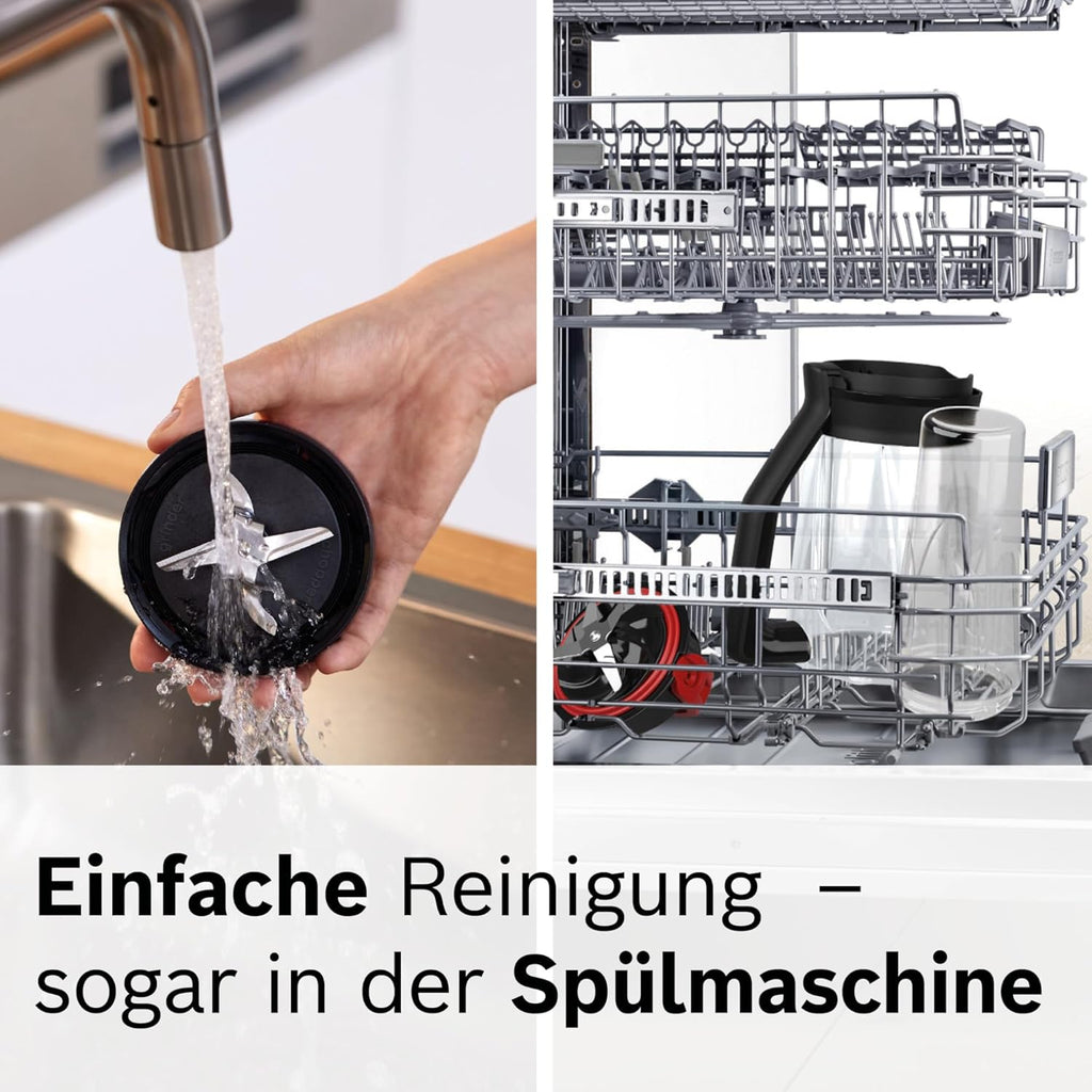 Bosch Standmixer VitaPower Serie 4 MMB6174SN, verbesserte Version, hochwertige Edelstahl-Klingen, 1,5l Glasbehlter, 0,6l To-Go-Flasche, spülmaschinenfeste Teile, 30.000 U/min, 1200 W, silber
