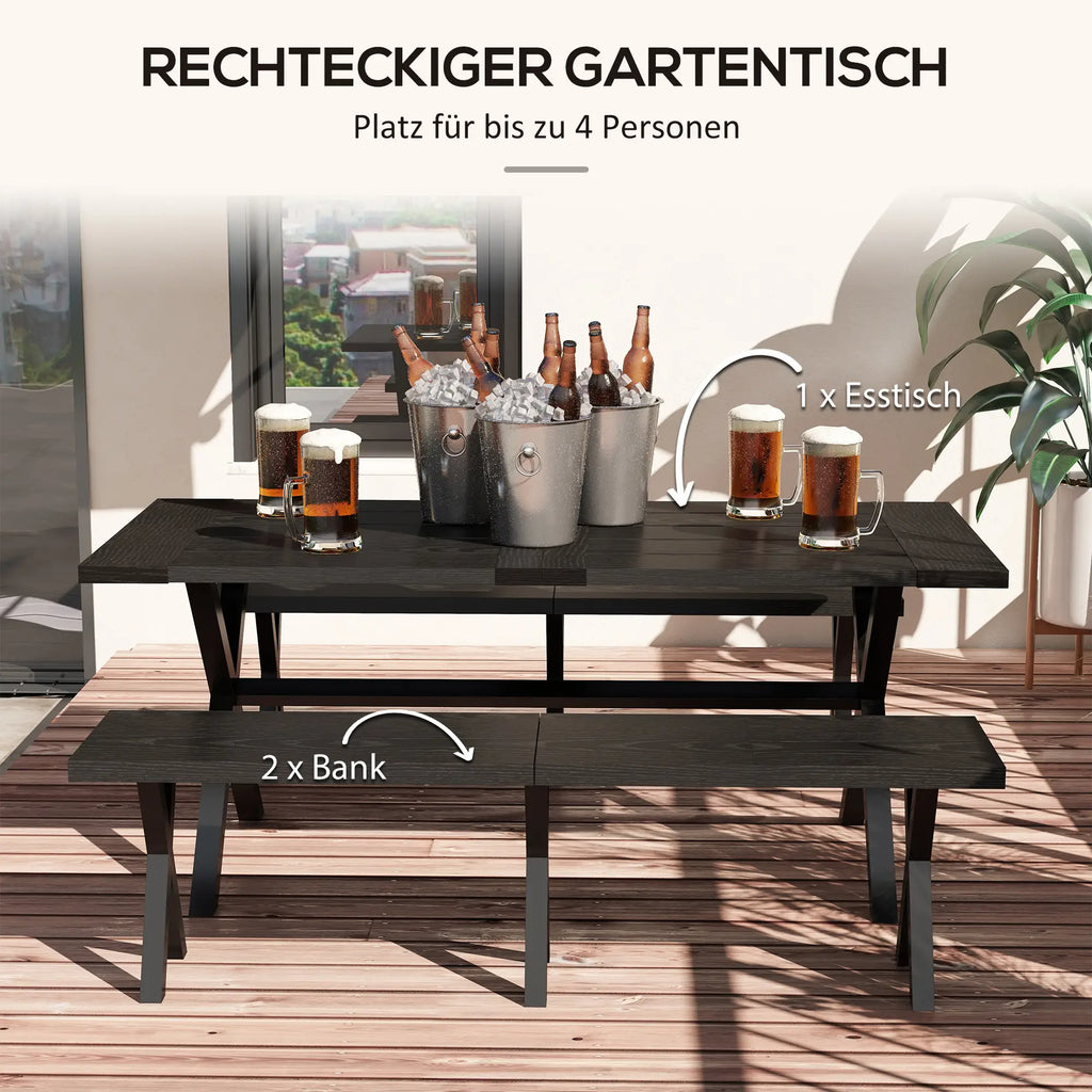 Outsunny Set Tavolo da Birreria 3 pz. con Foro per Ombrellone Effetto Legno