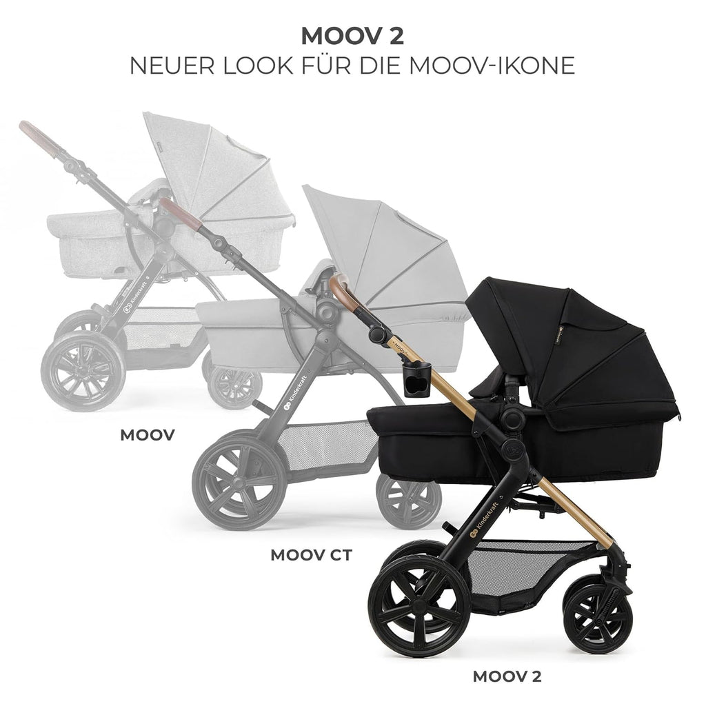 Kinderkraft MOOV2 AIR Passeggino 3 in 1, Set da 26 kg con seggiolino auto I-SIZE 40-75 cm, funzione passeggino, schienale reclinabile, ampia cappottina estensibile, ruote gonfiabili, grigio