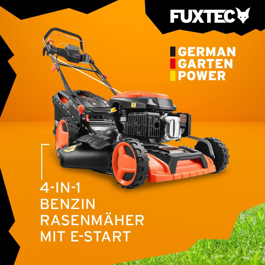 FUXTEC Tosaerba a Benzina 4in1 FX-RM5196eSPRO con Avviamento Elettrico e Trazione Regolabile, Rasaerba con Paraurti Anteriore, Larghezza di Taglio 51 cm, Ruote Big Wheel con Cuscinetti a Sfera, Cesto Raccoglierba da 60L