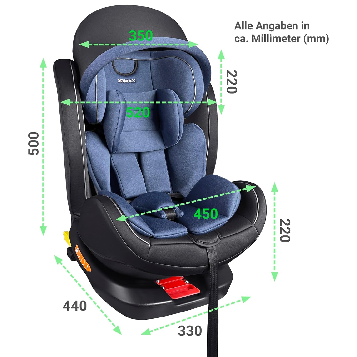 XOMAX XZ-16 Kindersitz drehbar 360° mit ISOFIX und Liegefunktion I mitwachsend I 0-36 kg, 0-12 Jahre, Gruppe 0/1/2/3 I 5-Punkt-Gurt und 3-Punkt-Gurt I Bezug abnehmbar, waschbar I ECE i-Size 129R
