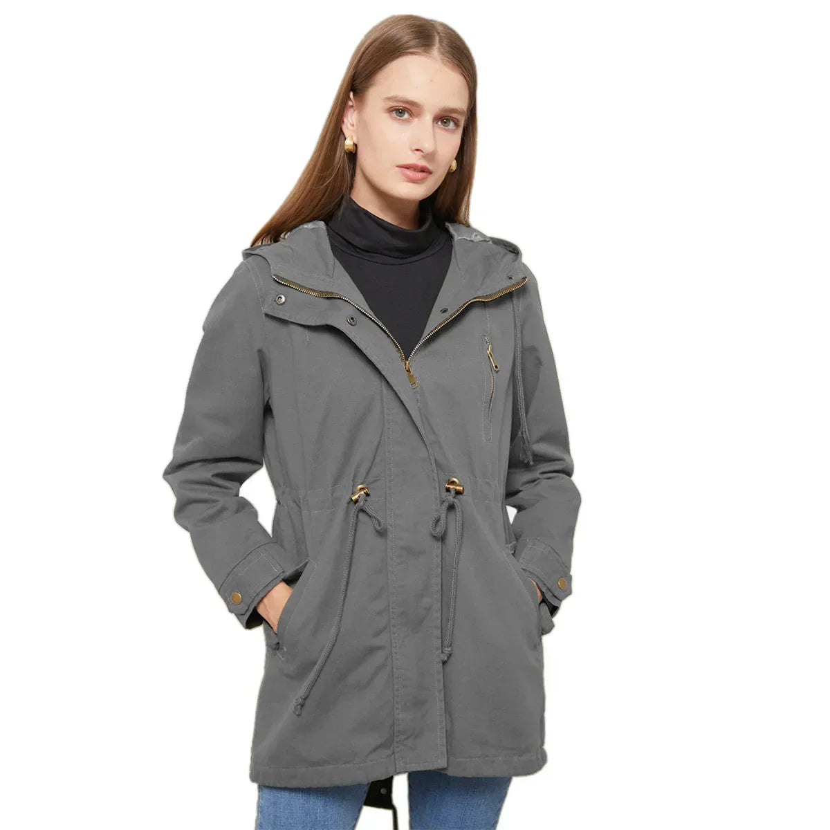Damen Reiverschluss Windjacke Mit Kordelzug