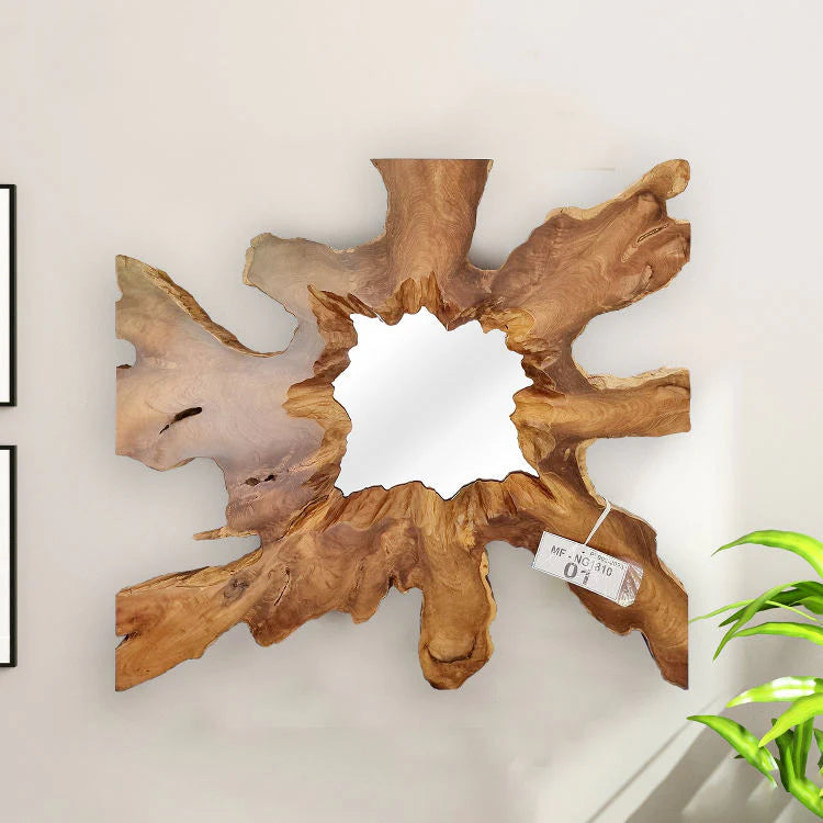 Specchio da parete in legno di radica NAGA 100 x 100 cm