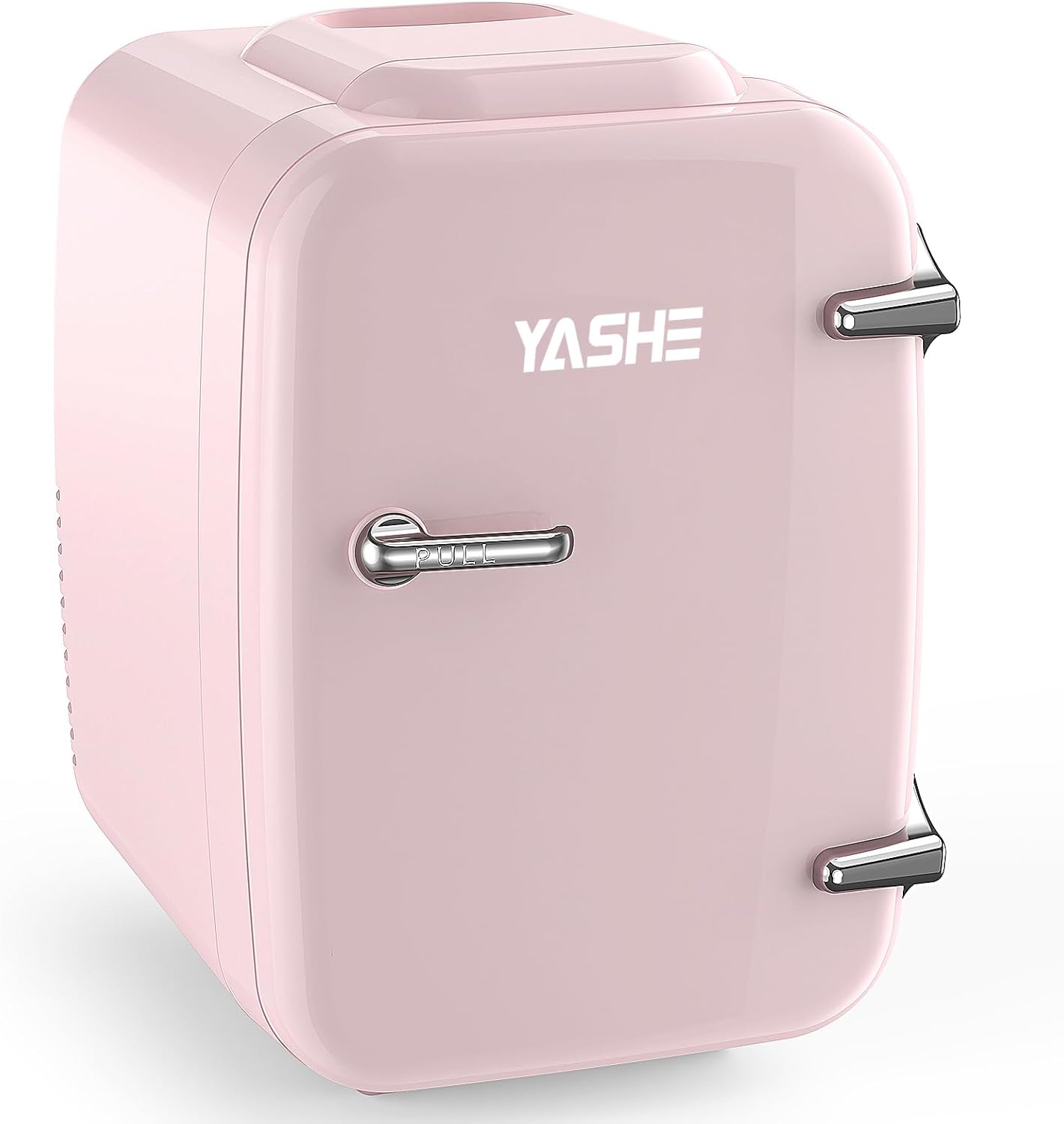 YASHE Mini Fridge, 4 Litre Mini Refrigerators for Cosmetics, Drinks, 220 V AC/12 V DC Thermoelectric Cooling and Heating, Small Fridge for Bedroom, Office, Dorm, Car (Pink)