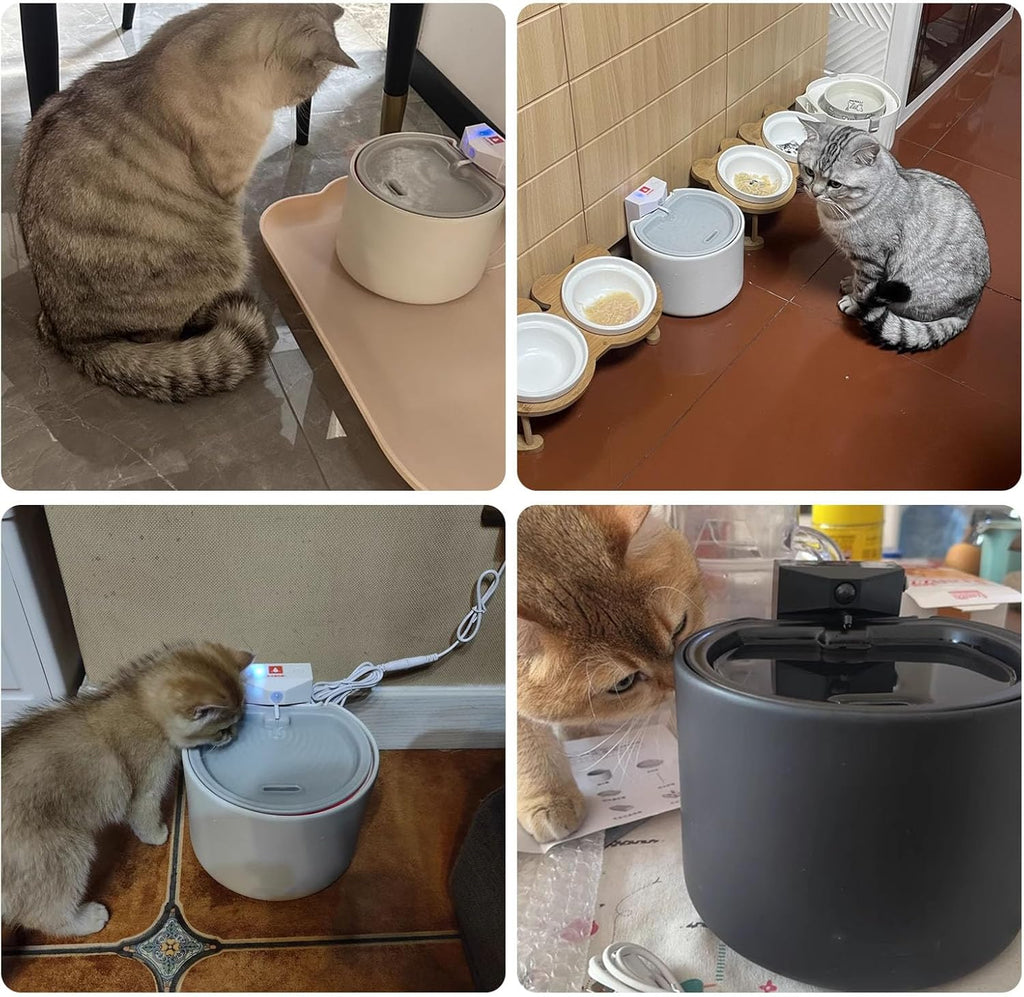 PJDDP Kabelloser Katzenbrunnen, Leiser Trinkbrunnen Für Katze, 2.2L Trinkbrunnen Für Katze Keramik Trinkbrunnen Schüssel Für Katze Und Hunde,Schwarz,3000mAh