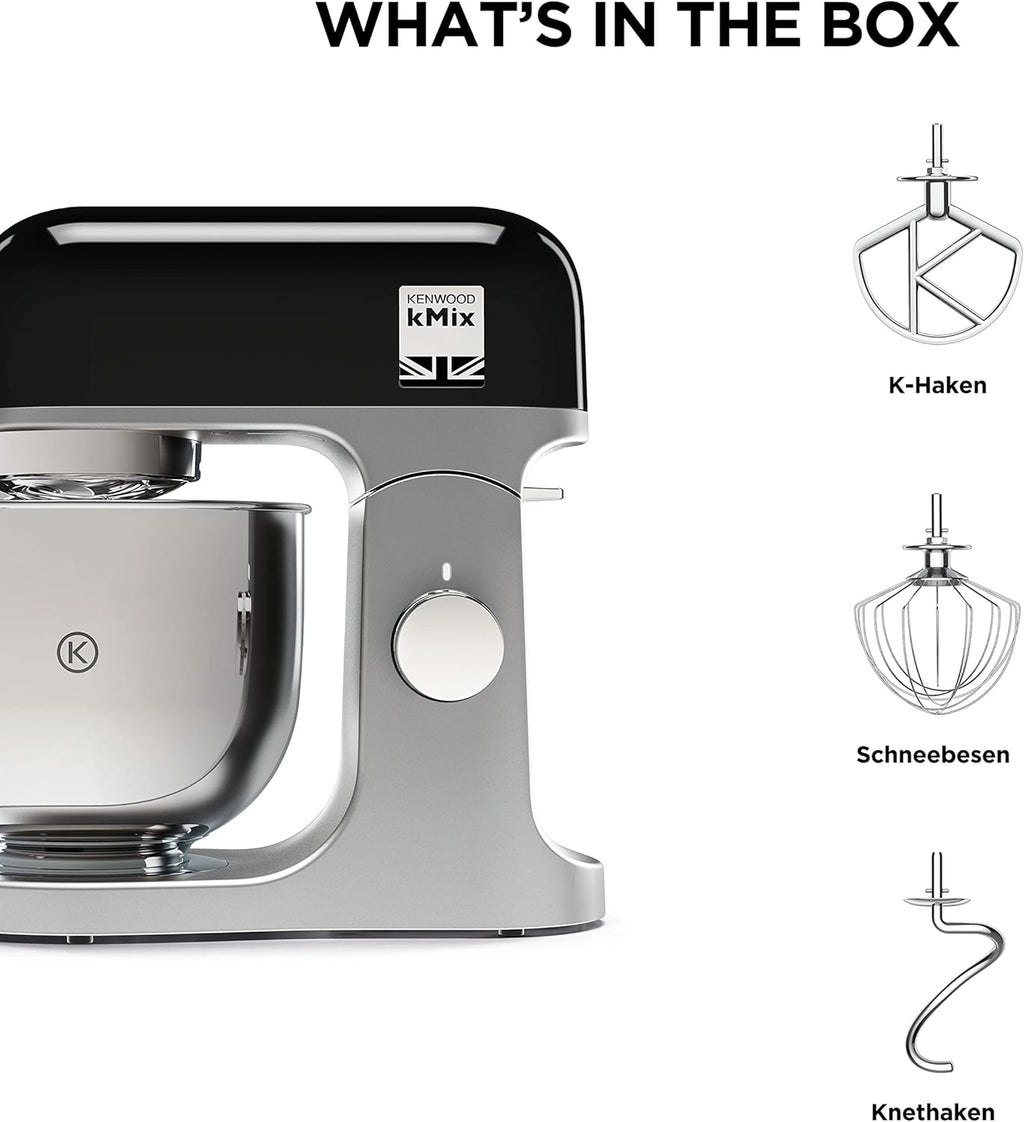 Kenwood kMix KMX750RD Robot da cucina, Ciotola in acciaio inox da 5 litri, Sistema di sicurezza Safe-Use, Corpo in metallo, 1000 Watt, Inclusi set di 3 accessori da pasticceria e paraspruzzi, Rosso