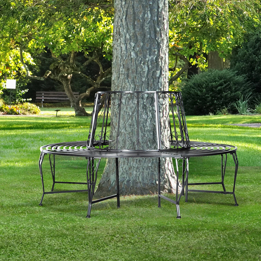 Outsunny Panchina ad anello per albero Design a 360° Ampia seduta in metallo