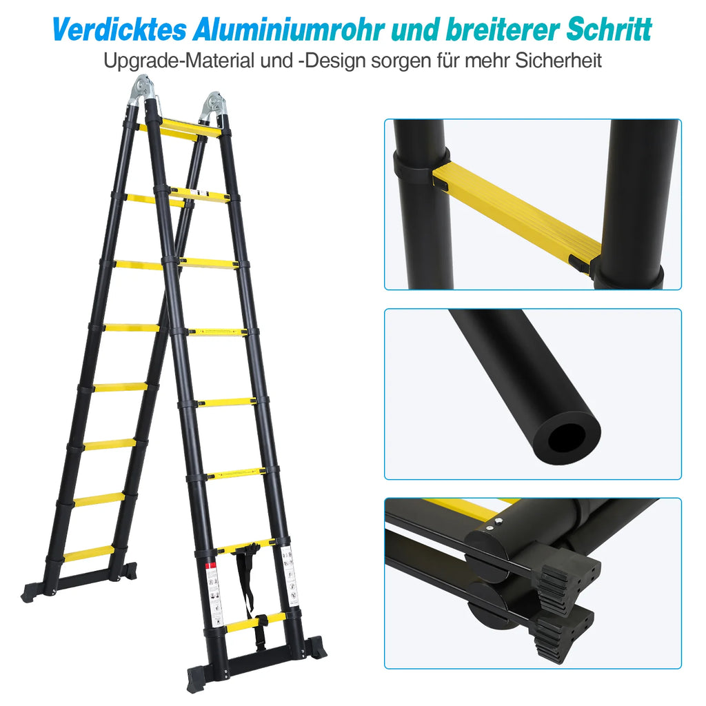 Sonnewelt Scala Telescopica Portatile in Alluminio Max. Carico 150 kg 3.8M (1.9+1.9M)