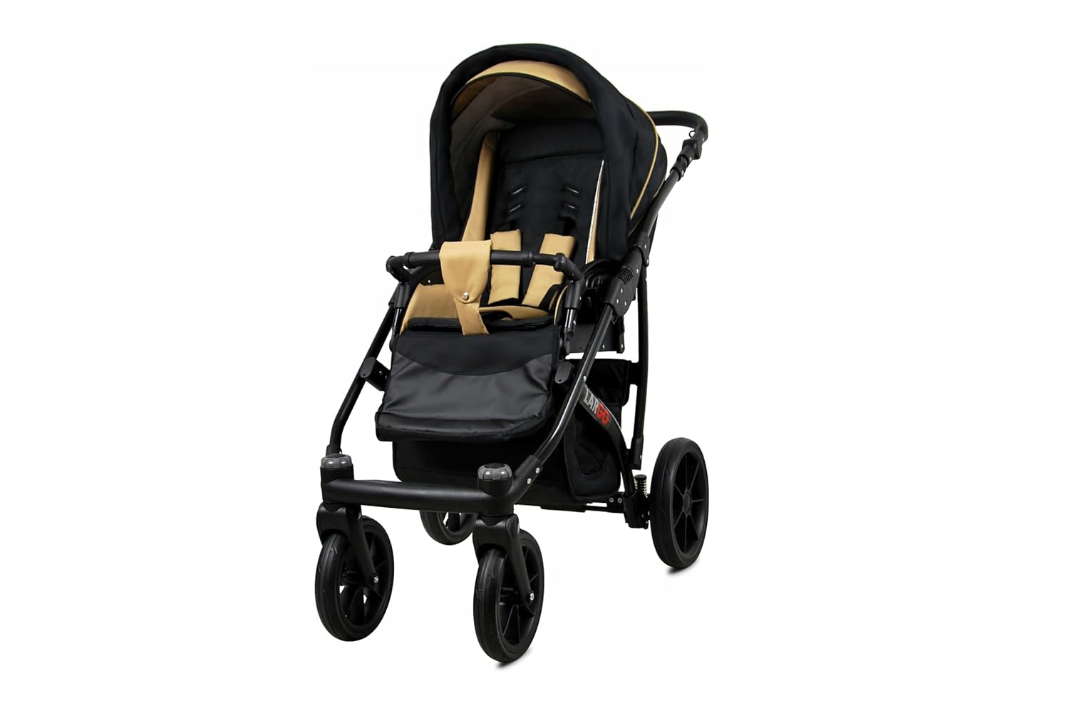 BabyLux Largo 2-in-1 Baby Kinderwagen Tief und Kinderwagen mit Zubehör Verstellbar und faltbar Aluminiumkonstruktion Wasserdicht Nicht abnehmbare Räder Brown Cream White Frame