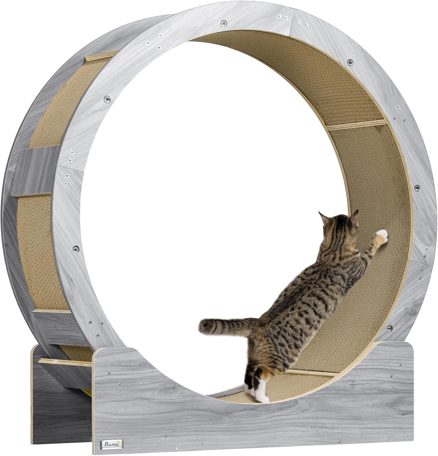 PawHut Katzenlaufrad Laufrad für Katzen 91 cm mit Bremse, Kratzbrett, Katzenrad für gesunde Bewegung, Entspannung, Grau