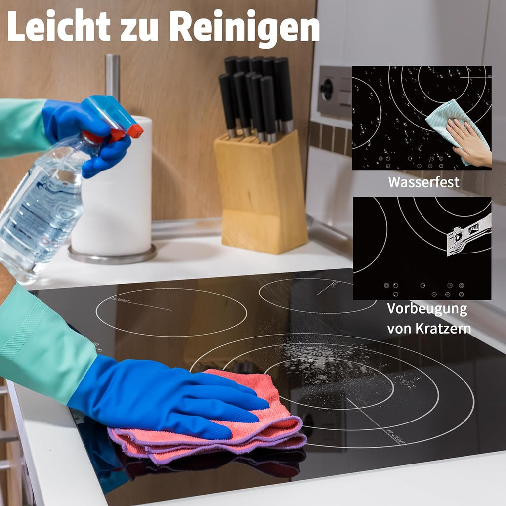 Karinear Einbau-Kochfeld aus Glaskeramik, 4 Kochfelder, mit doppelter ausziehbarer Zone, integrierter elektrischer Tisch mit Touch-Steuerung, Timer, Verriegelung für Kinder, 6600 W