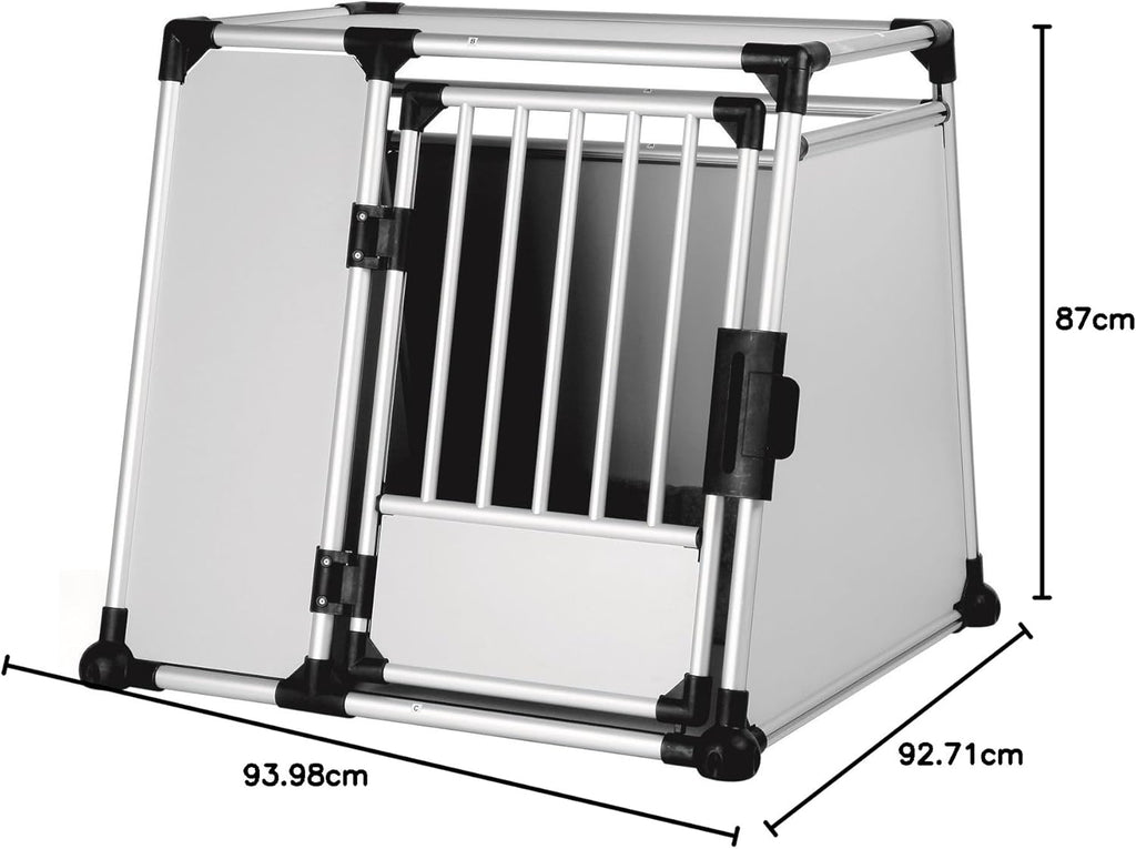 TRIXIE Hunde-Transportbox Aluminium in silber – M: 55 × 62 × 73 cm, stabile und geräuscharme Hundebox mit abgeschrägten Seiten, Sicherheitsverschluss & rutschfester Liegematte – 39342