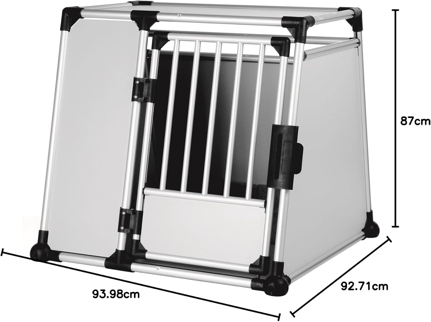 TRIXIE Hunde-Transportbox Aluminium in silber – M: 55 × 62 × 73 cm, stabile und geräuscharme Hundebox mit abgeschrägten Seiten, Sicherheitsverschluss & rutschfester Liegematte – 39342