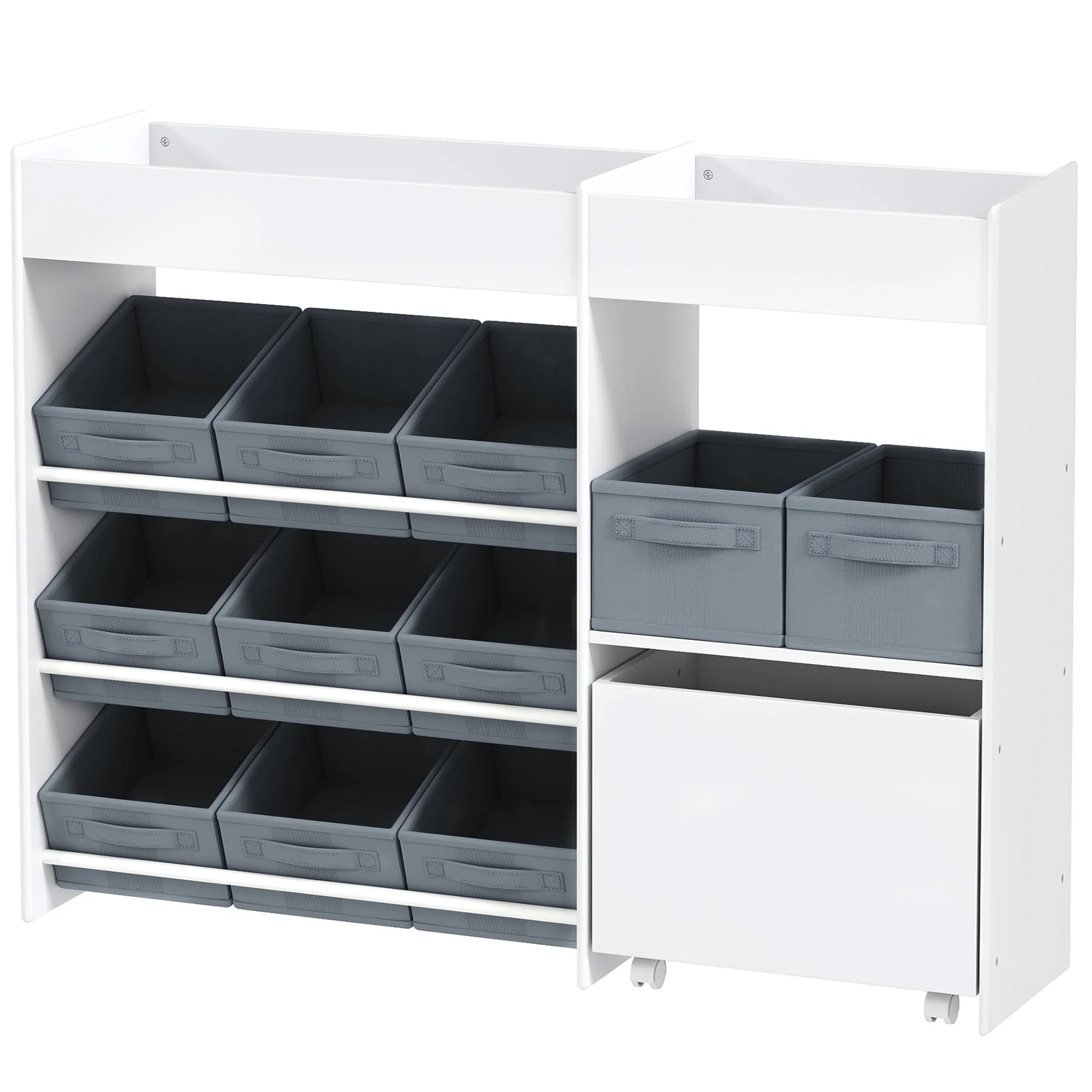 AIYAPLAY Kinderregal mit 11 Stoffboxen & Schrankfach, Weiß