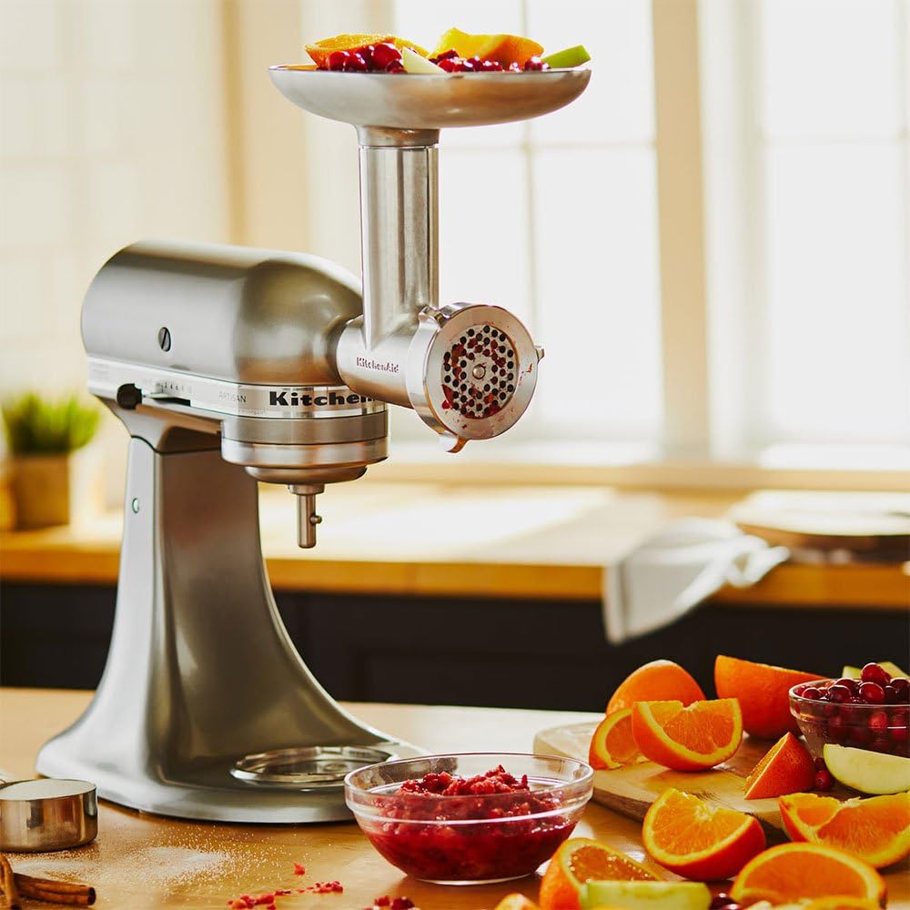 KitchenAid Zubehr - 5KSMMGA - Fleischwolf für Küchenmaschine - Mit Würstfüller - Gemüsezerkleinerer - Hackfleisch Zerkleinerer - Edelstahl