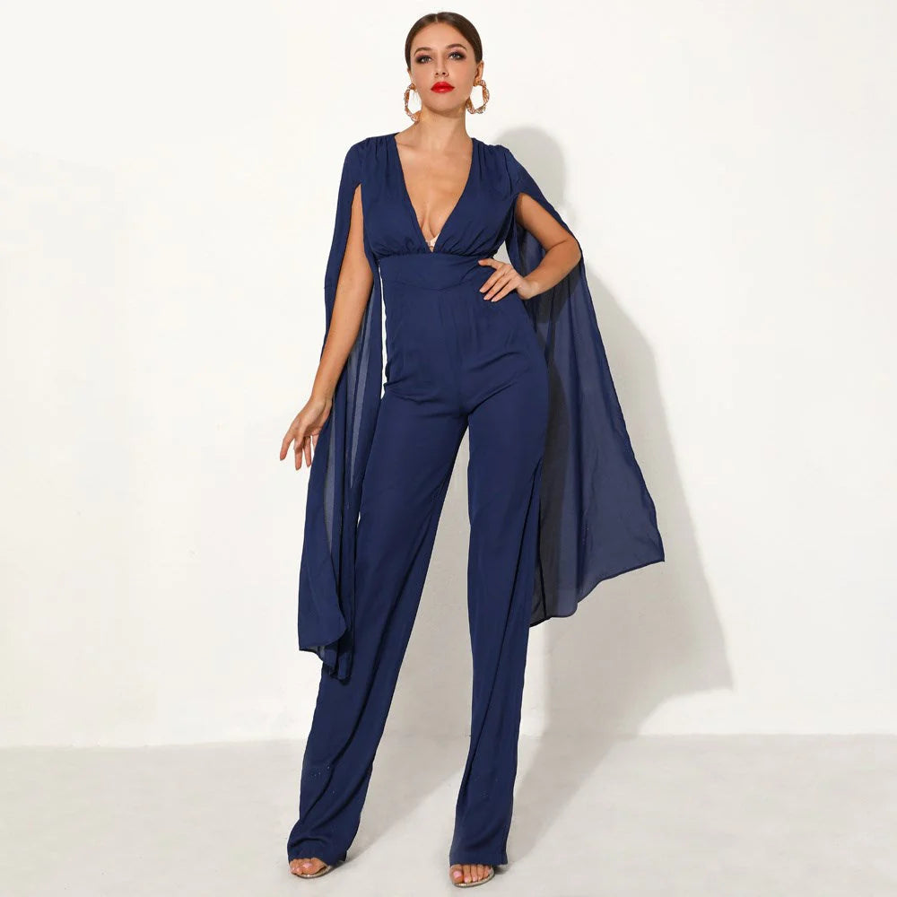 Tuta elegante con mantella blu navy